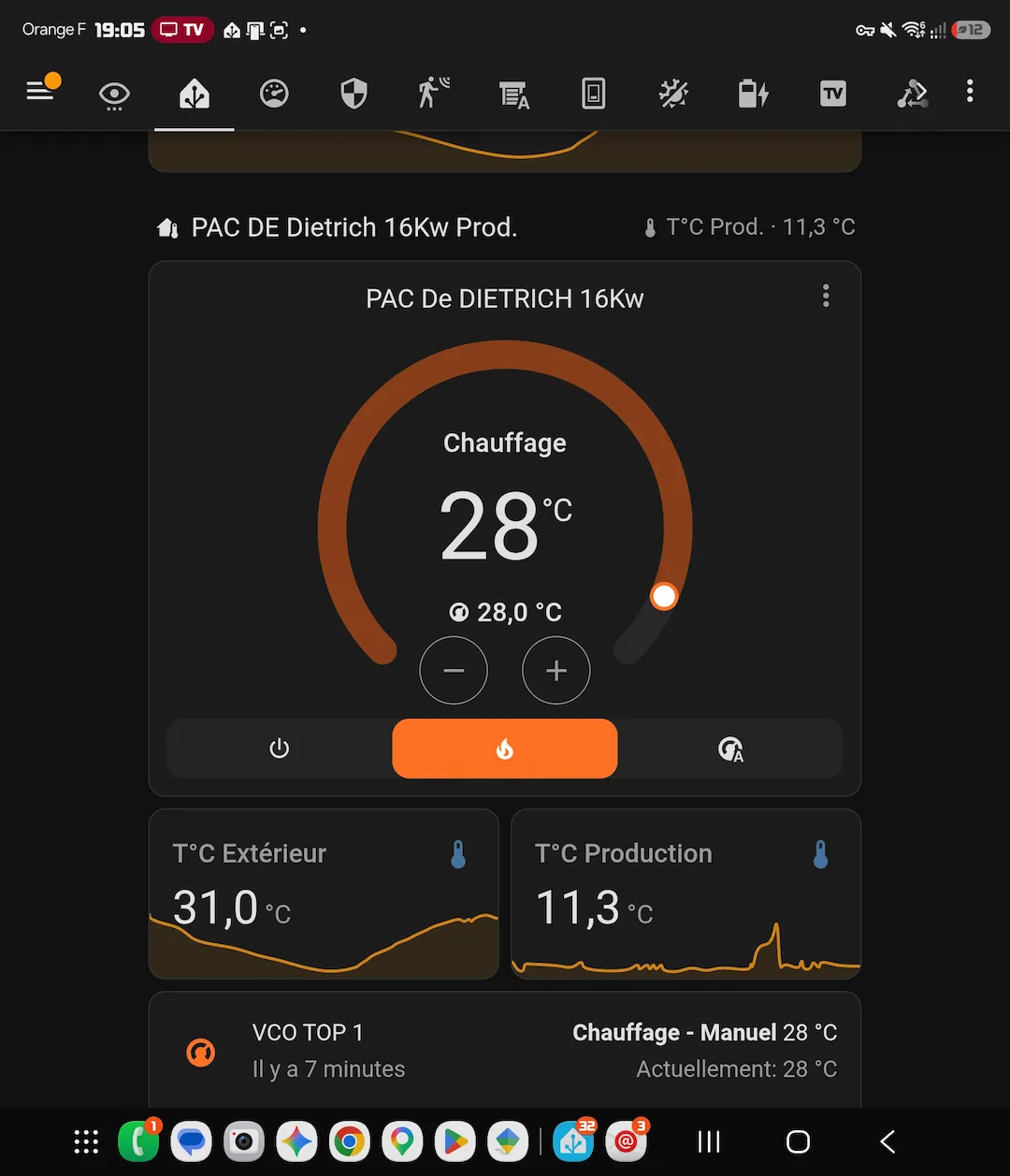 Home Assistant pilotage pompe à chaleur De Dietrich smartphone