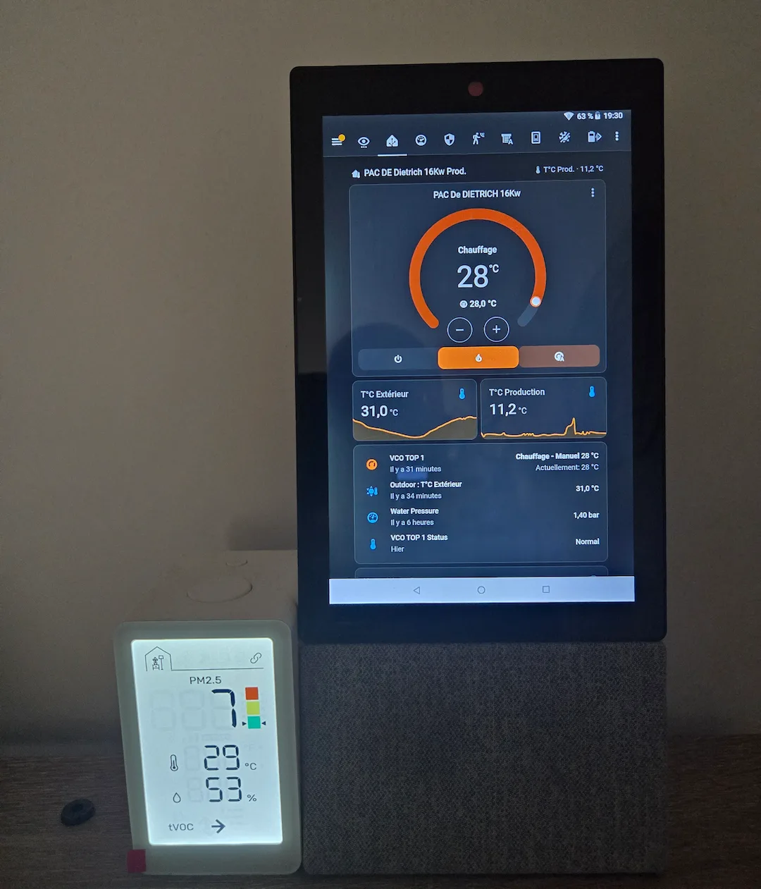 Interface Home Assistant tablette domotique pompe à chaleur De Dietrich