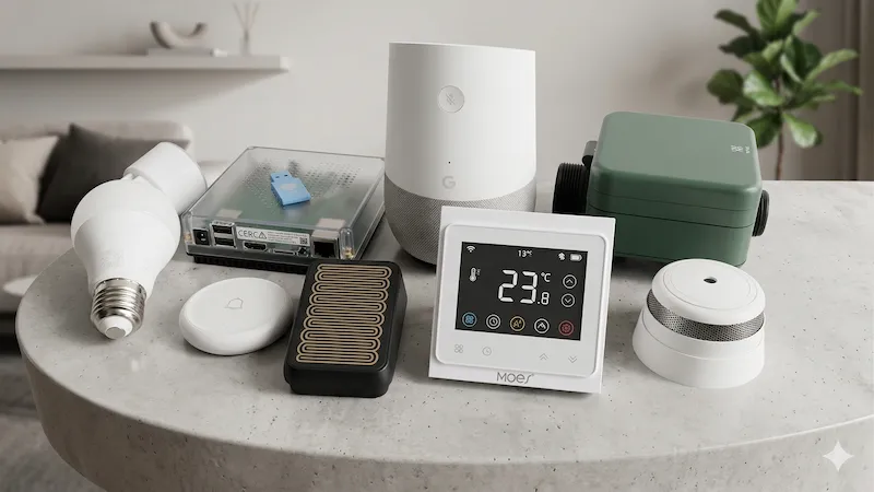 Écosystème de matériel domotique et capteurs intelligents installés par R'Up Confort