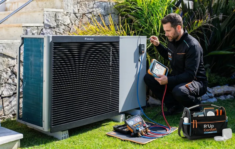 Maintenance et fiabilisation d'un groupe extérieur de pompe à chaleur Daikin en Essonne